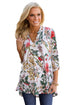 White Magenta Floral Print Slight V Neck Blouse